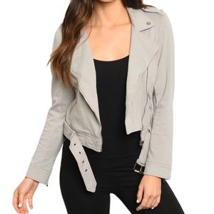 Gray edgy staple zip up moto biker jacket